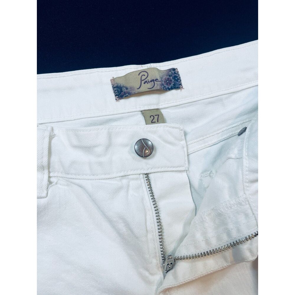 ~ PAIGE 27 Jean Shorts Jimmy Jimmy Rolled Hem Zip Low/Mid-Rise Dylan Denim White - Picture 10 of 16